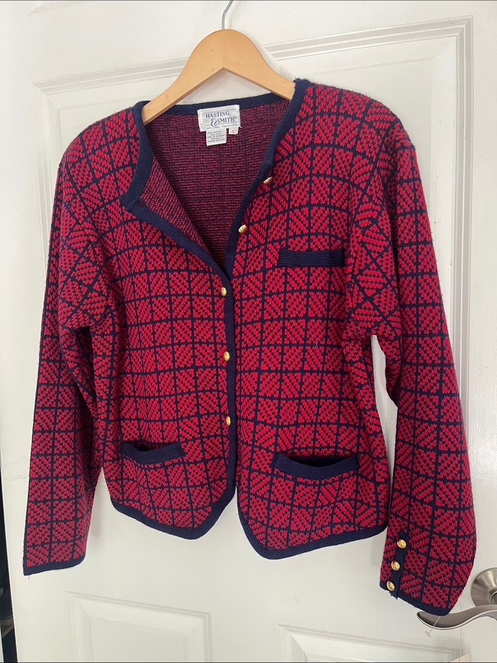 NWT VTG Hasting & Smith preppy Sweater blazer, gold buttons Sz small p, red,blue